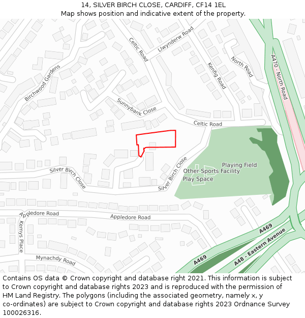 14, SILVER BIRCH CLOSE, CARDIFF, CF14 1EL: Location map and indicative extent of plot