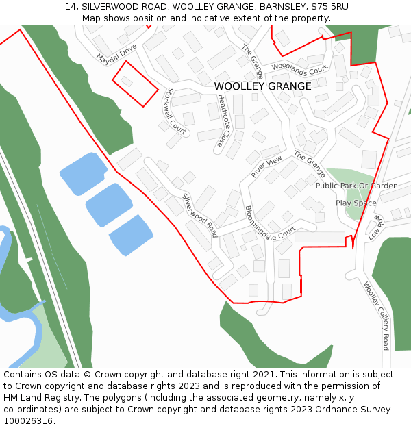 14, SILVERWOOD ROAD, WOOLLEY GRANGE, BARNSLEY, S75 5RU: Location map and indicative extent of plot