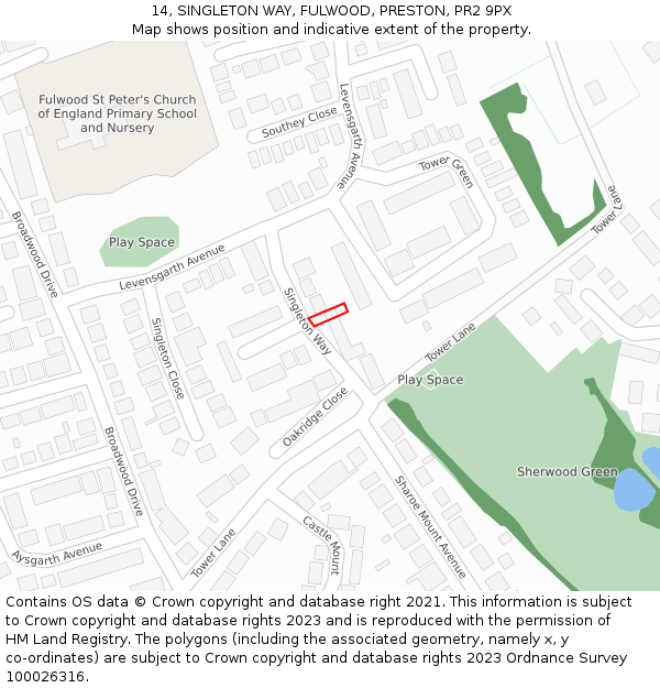 14, SINGLETON WAY, FULWOOD, PRESTON, PR2 9PX: Location map and indicative extent of plot