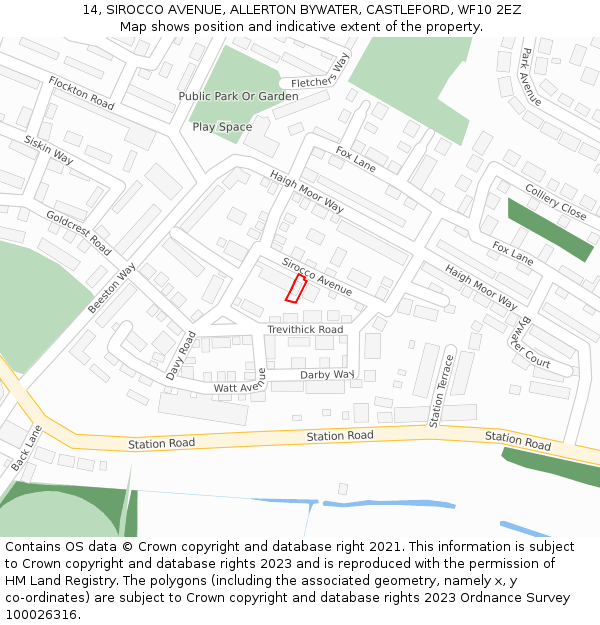 14, SIROCCO AVENUE, ALLERTON BYWATER, CASTLEFORD, WF10 2EZ: Location map and indicative extent of plot