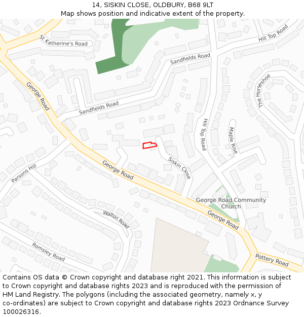 14, SISKIN CLOSE, OLDBURY, B68 9LT: Location map and indicative extent of plot