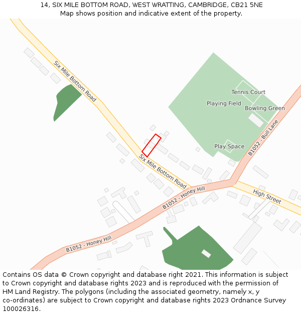 14, SIX MILE BOTTOM ROAD, WEST WRATTING, CAMBRIDGE, CB21 5NE: Location map and indicative extent of plot