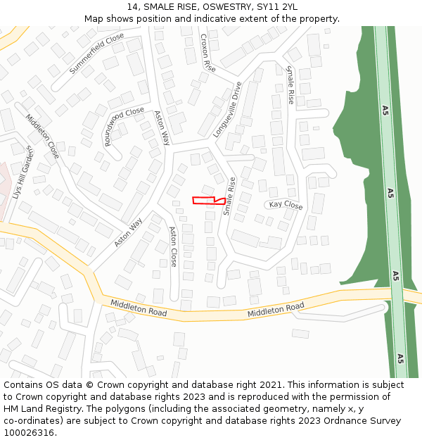14, SMALE RISE, OSWESTRY, SY11 2YL: Location map and indicative extent of plot