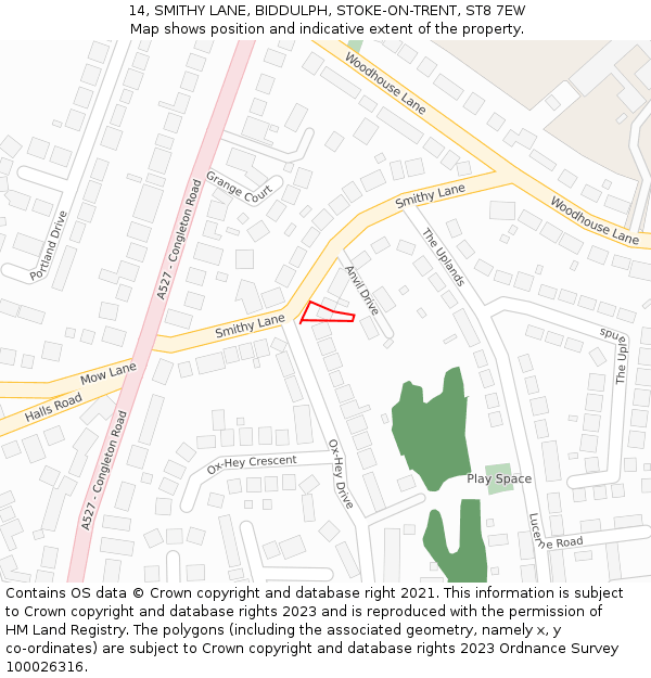 14, SMITHY LANE, BIDDULPH, STOKE-ON-TRENT, ST8 7EW: Location map and indicative extent of plot