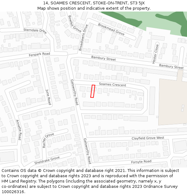 14, SOAMES CRESCENT, STOKE-ON-TRENT, ST3 5JX: Location map and indicative extent of plot