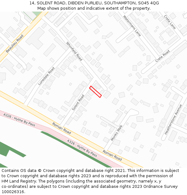 14, SOLENT ROAD, DIBDEN PURLIEU, SOUTHAMPTON, SO45 4QG: Location map and indicative extent of plot