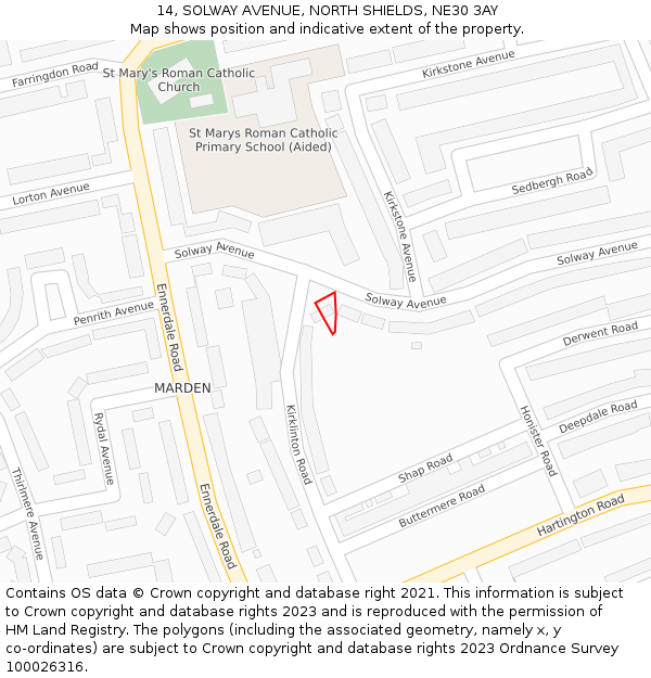 14, SOLWAY AVENUE, NORTH SHIELDS, NE30 3AY: Location map and indicative extent of plot