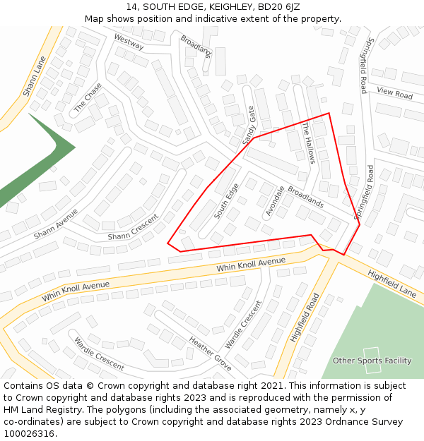 14, SOUTH EDGE, KEIGHLEY, BD20 6JZ: Location map and indicative extent of plot