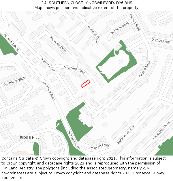 14, SOUTHERN CLOSE, KINGSWINFORD, DY6 8HS: Location map and indicative extent of plot