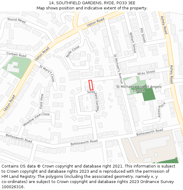 14, SOUTHFIELD GARDENS, RYDE, PO33 3EE: Location map and indicative extent of plot