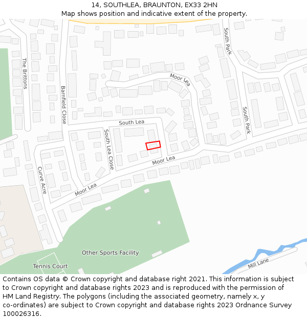 14, SOUTHLEA, BRAUNTON, EX33 2HN: Location map and indicative extent of plot