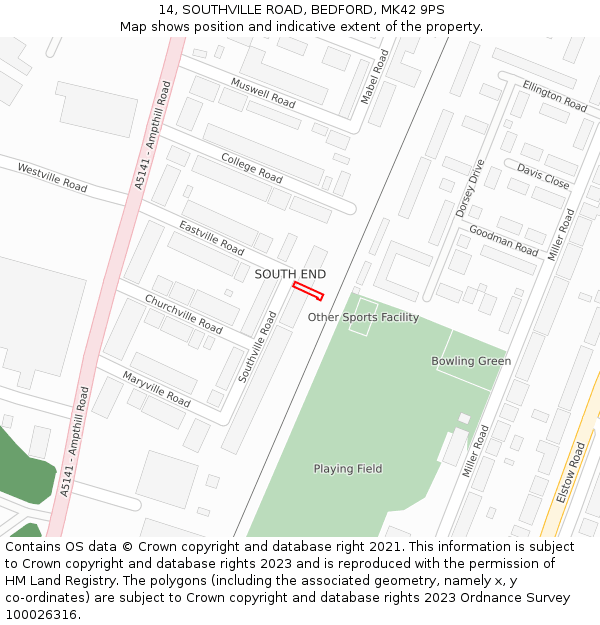 14, SOUTHVILLE ROAD, BEDFORD, MK42 9PS: Location map and indicative extent of plot