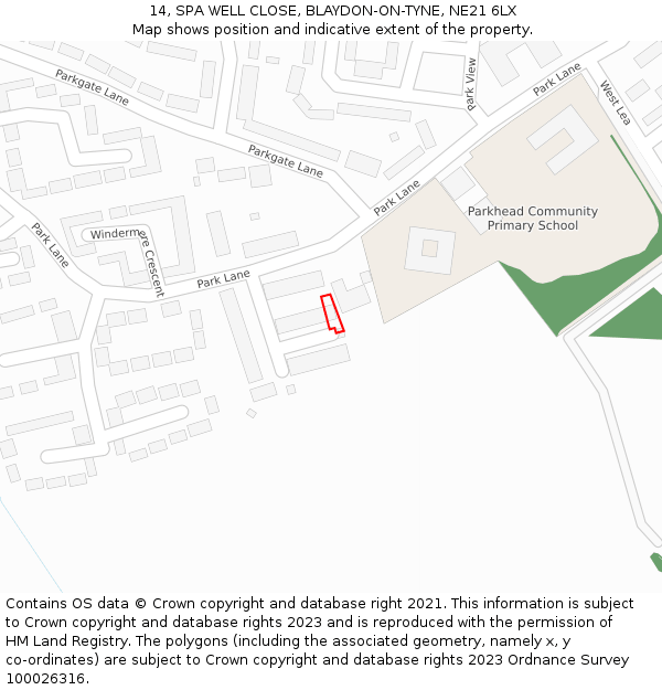 14, SPA WELL CLOSE, BLAYDON-ON-TYNE, NE21 6LX: Location map and indicative extent of plot