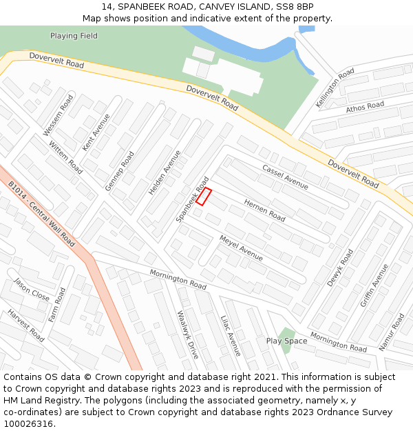 14, SPANBEEK ROAD, CANVEY ISLAND, SS8 8BP: Location map and indicative extent of plot