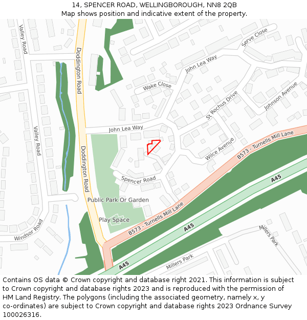 14, SPENCER ROAD, WELLINGBOROUGH, NN8 2QB: Location map and indicative extent of plot