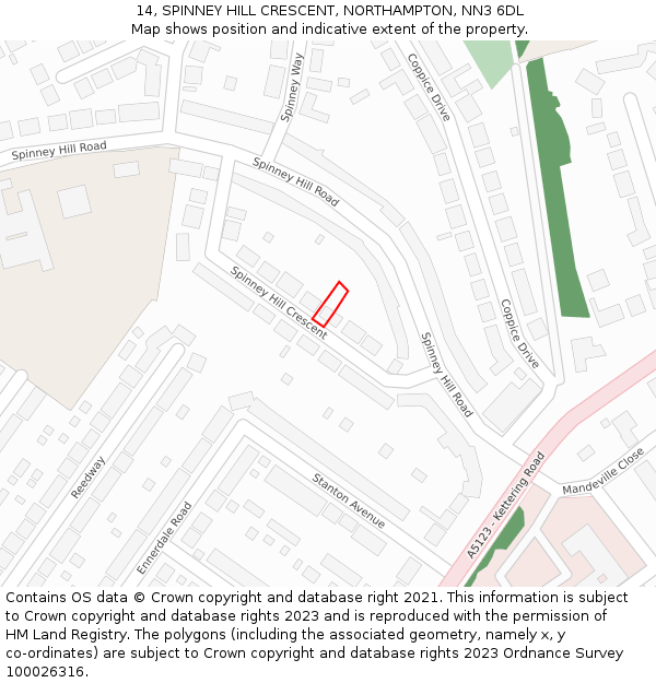 14, SPINNEY HILL CRESCENT, NORTHAMPTON, NN3 6DL: Location map and indicative extent of plot