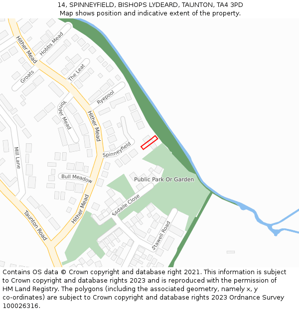 14, SPINNEYFIELD, BISHOPS LYDEARD, TAUNTON, TA4 3PD: Location map and indicative extent of plot