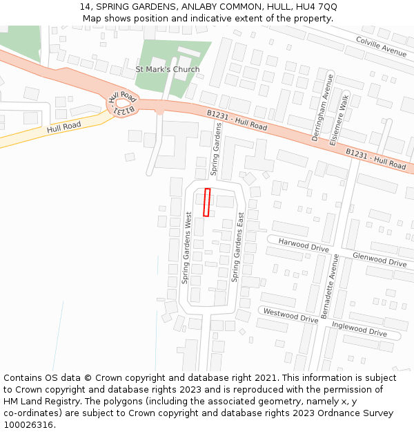 14, SPRING GARDENS, ANLABY COMMON, HULL, HU4 7QQ: Location map and indicative extent of plot