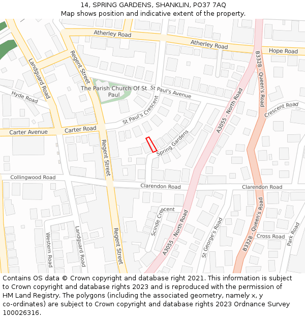 14, SPRING GARDENS, SHANKLIN, PO37 7AQ: Location map and indicative extent of plot