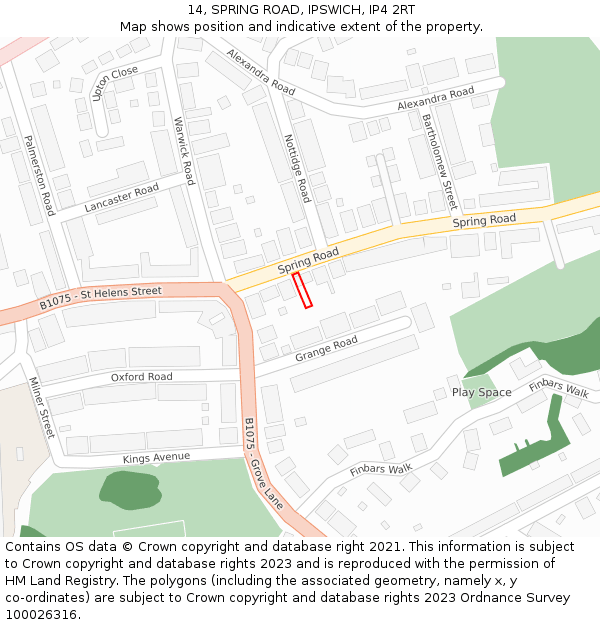 14, SPRING ROAD, IPSWICH, IP4 2RT: Location map and indicative extent of plot