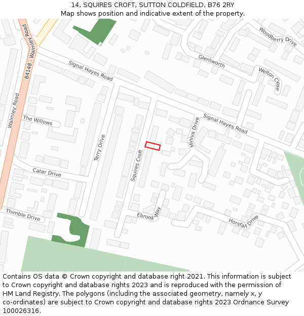 14, SQUIRES CROFT, SUTTON COLDFIELD, B76 2RY: Location map and indicative extent of plot