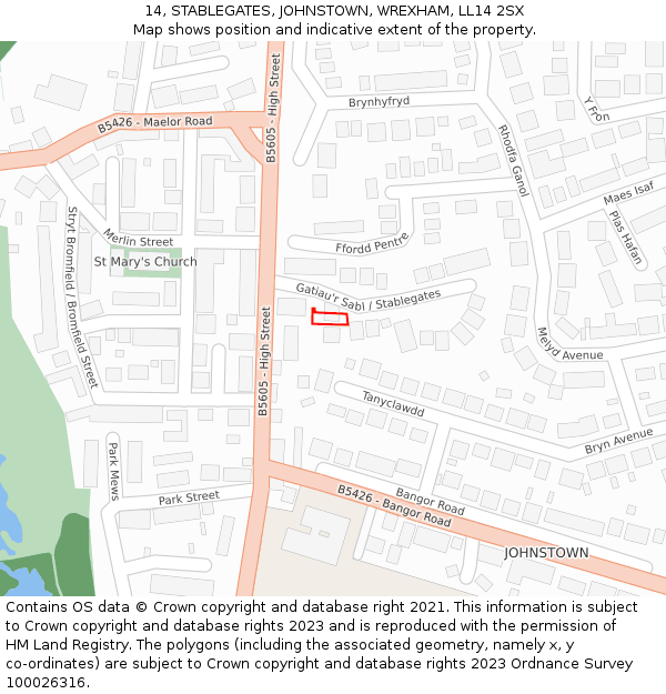 14, STABLEGATES, JOHNSTOWN, WREXHAM, LL14 2SX: Location map and indicative extent of plot