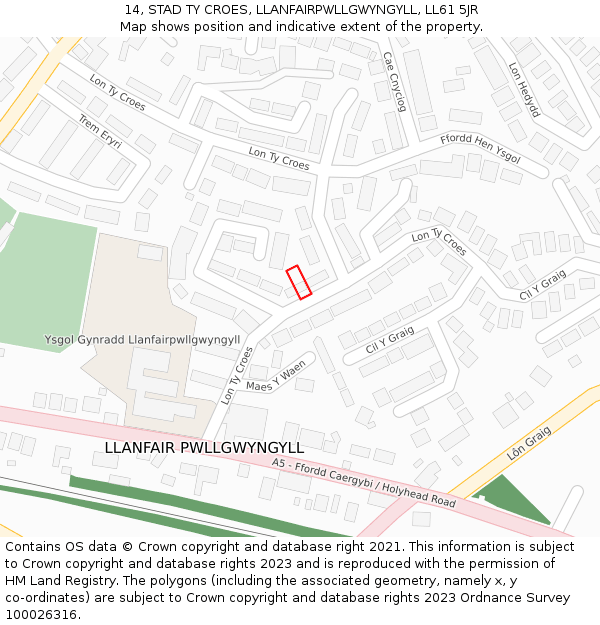 14, STAD TY CROES, LLANFAIRPWLLGWYNGYLL, LL61 5JR: Location map and indicative extent of plot
