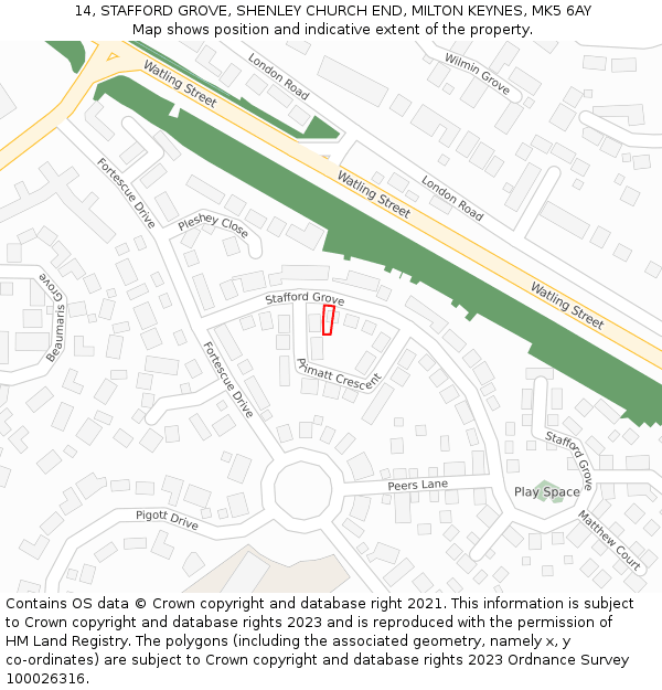 14, STAFFORD GROVE, SHENLEY CHURCH END, MILTON KEYNES, MK5 6AY: Location map and indicative extent of plot