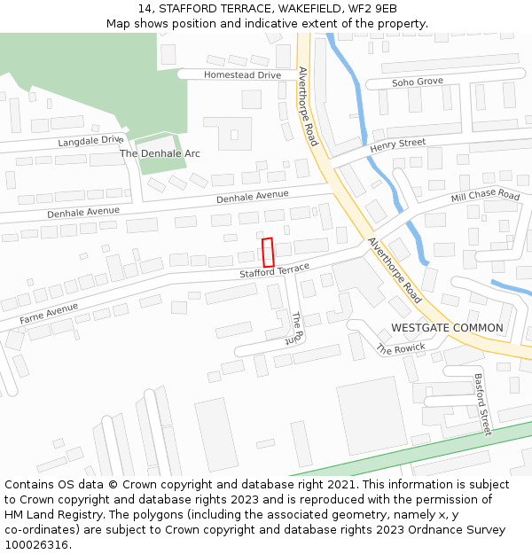 14, STAFFORD TERRACE, WAKEFIELD, WF2 9EB: Location map and indicative extent of plot