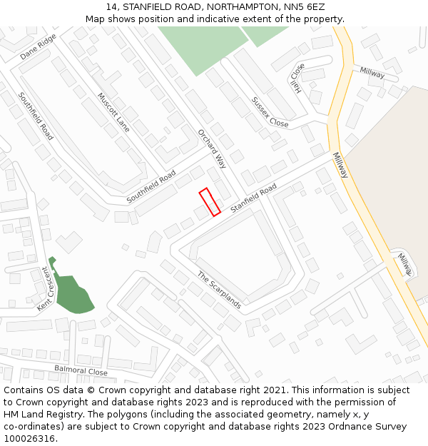 14, STANFIELD ROAD, NORTHAMPTON, NN5 6EZ: Location map and indicative extent of plot