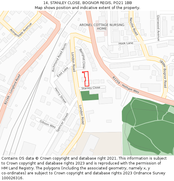 14, STANLEY CLOSE, BOGNOR REGIS, PO21 1BB: Location map and indicative extent of plot