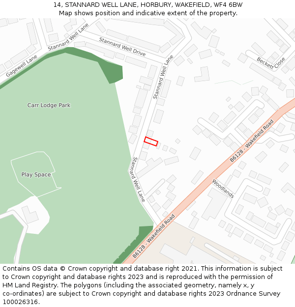 14, STANNARD WELL LANE, HORBURY, WAKEFIELD, WF4 6BW: Location map and indicative extent of plot