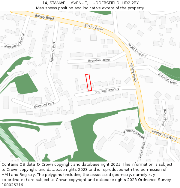 14, STANWELL AVENUE, HUDDERSFIELD, HD2 2BY: Location map and indicative extent of plot