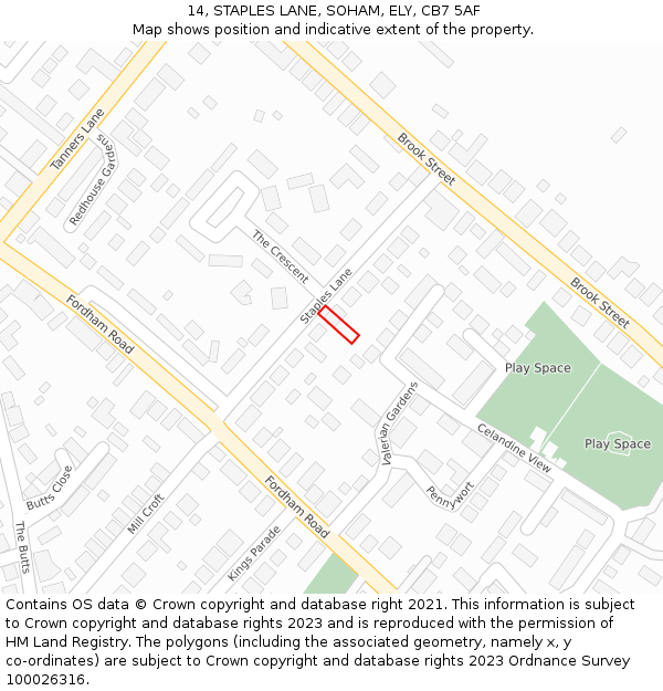 14, STAPLES LANE, SOHAM, ELY, CB7 5AF: Location map and indicative extent of plot