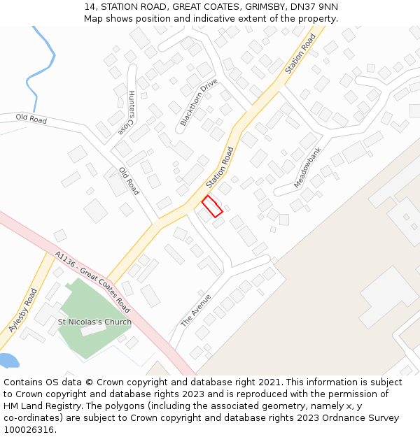 14, STATION ROAD, GREAT COATES, GRIMSBY, DN37 9NN: Location map and indicative extent of plot