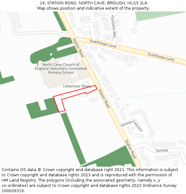 14, STATION ROAD, NORTH CAVE, BROUGH, HU15 2LA: Location map and indicative extent of plot