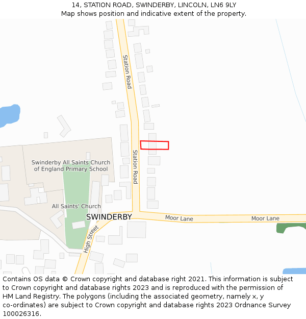 14, STATION ROAD, SWINDERBY, LINCOLN, LN6 9LY: Location map and indicative extent of plot