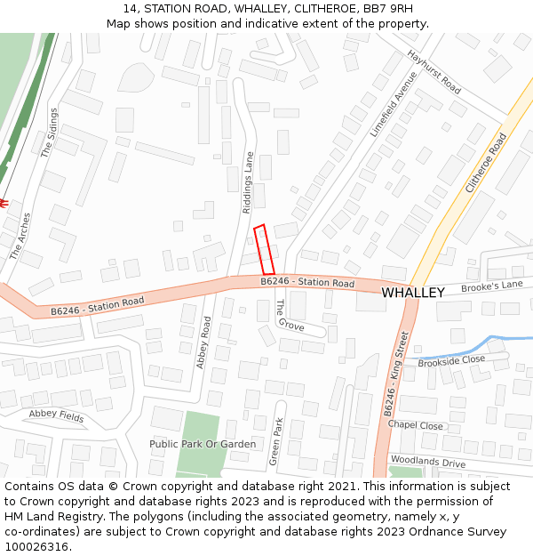 14, STATION ROAD, WHALLEY, CLITHEROE, BB7 9RH: Location map and indicative extent of plot