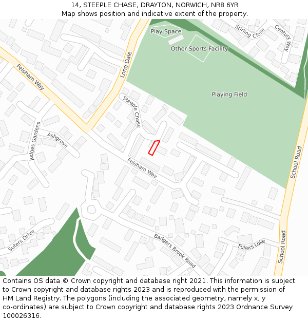 14, STEEPLE CHASE, DRAYTON, NORWICH, NR8 6YR: Location map and indicative extent of plot