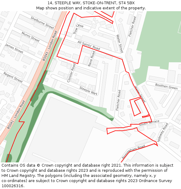 14, STEEPLE WAY, STOKE-ON-TRENT, ST4 5BX: Location map and indicative extent of plot