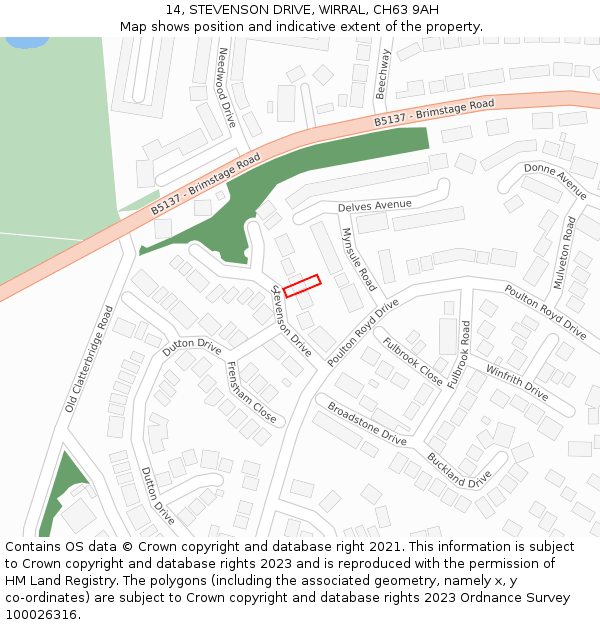 14, STEVENSON DRIVE, WIRRAL, CH63 9AH: Location map and indicative extent of plot