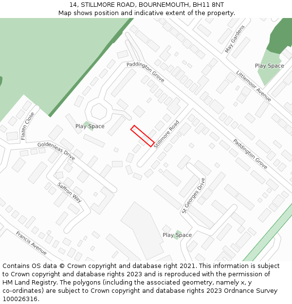 14, STILLMORE ROAD, BOURNEMOUTH, BH11 8NT: Location map and indicative extent of plot