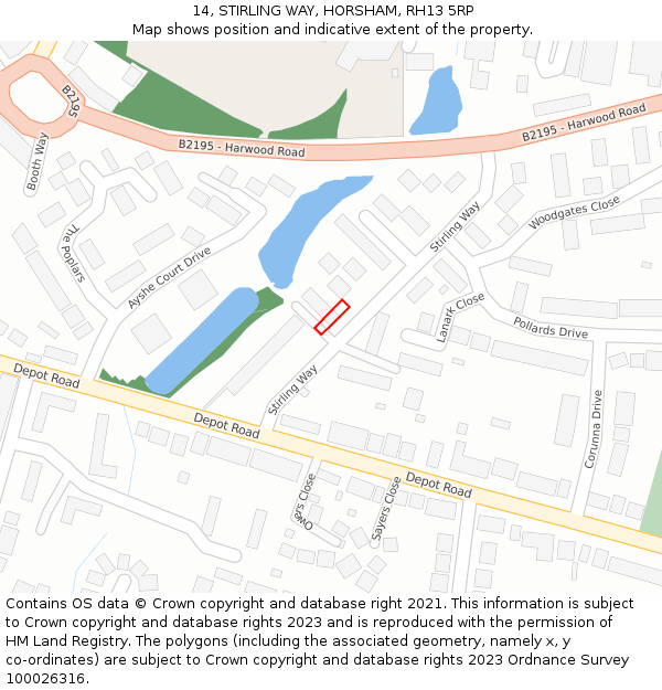 14, STIRLING WAY, HORSHAM, RH13 5RP: Location map and indicative extent of plot