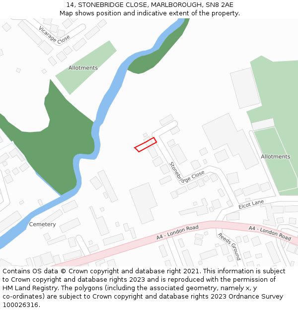 14, STONEBRIDGE CLOSE, MARLBOROUGH, SN8 2AE: Location map and indicative extent of plot