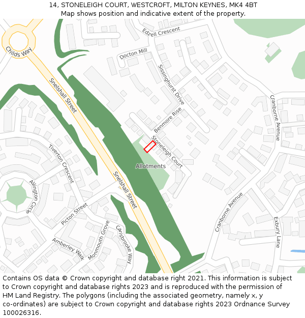 14, STONELEIGH COURT, WESTCROFT, MILTON KEYNES, MK4 4BT: Location map and indicative extent of plot