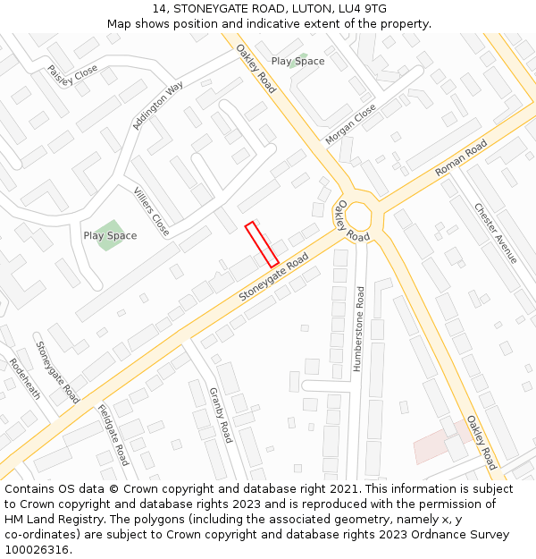 14, STONEYGATE ROAD, LUTON, LU4 9TG: Location map and indicative extent of plot