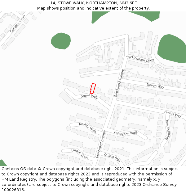 14, STOWE WALK, NORTHAMPTON, NN3 6EE: Location map and indicative extent of plot