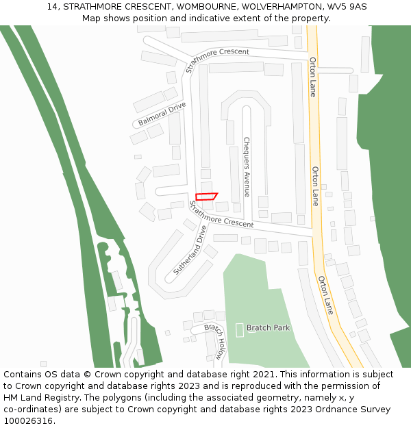 14, STRATHMORE CRESCENT, WOMBOURNE, WOLVERHAMPTON, WV5 9AS: Location map and indicative extent of plot