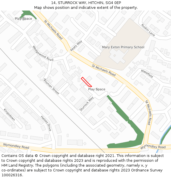 14, STURROCK WAY, HITCHIN, SG4 0EP: Location map and indicative extent of plot