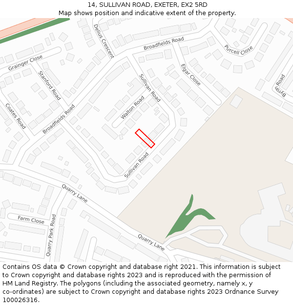 14, SULLIVAN ROAD, EXETER, EX2 5RD: Location map and indicative extent of plot